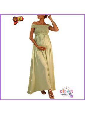 Off Shoulder Maternity Maxi Dress Chiffon Empire Waist